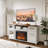 White Fireplace TV Stand With Sliding Mirrored Door For Tvs Up To 70" Entertainment Center