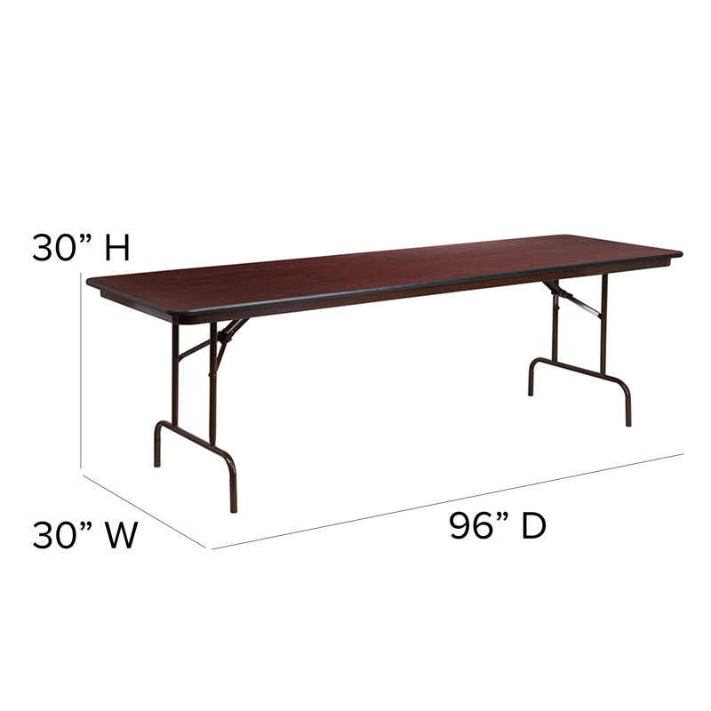 8-Foot Brown Laminate Folding Banquet Table with Metal Frame