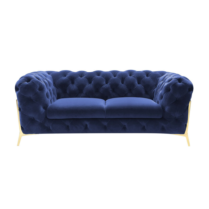 Soule - Causeuse transitionnelle en velours, H 30 po x l 74 po x P 40 po, Tissu bleu