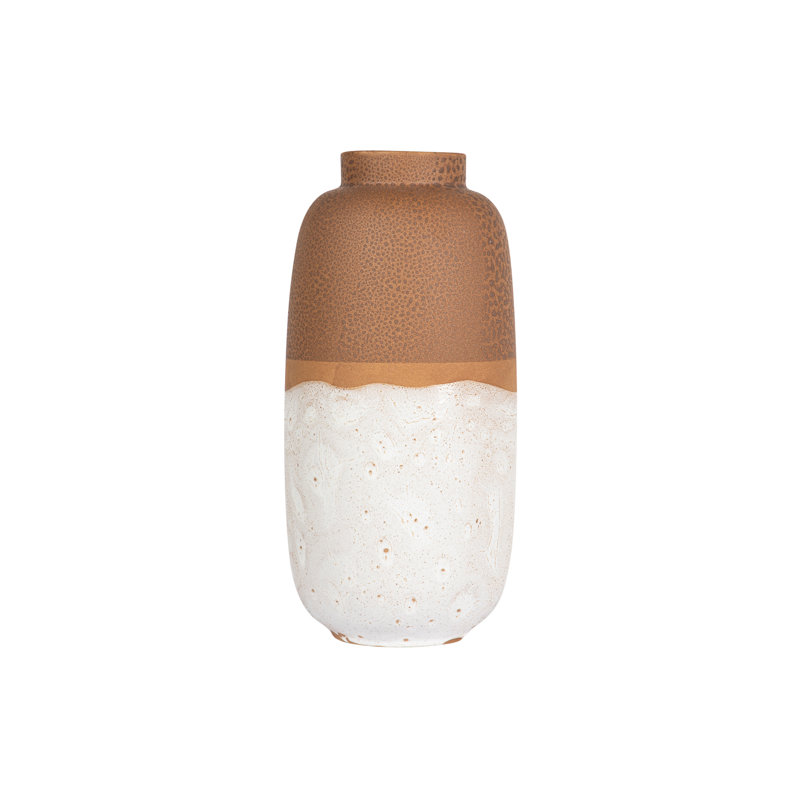 WHITE BROWN CERAMIC VASE, overall height- 50cm