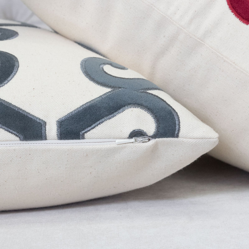 Appliqued Cotton Outdoor Throw Pillow, Gray