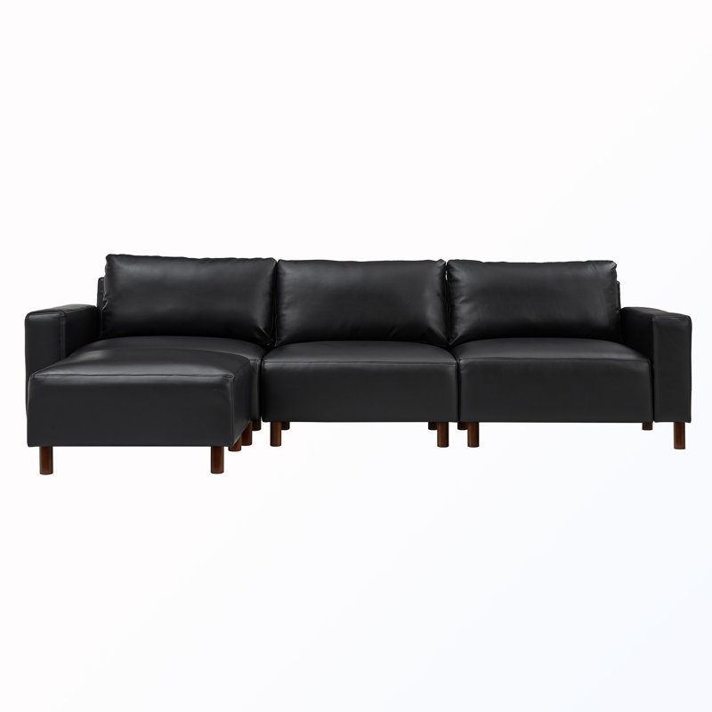 Canapé modulaire en L avec repose-pieds convertible, Black Faux Leather