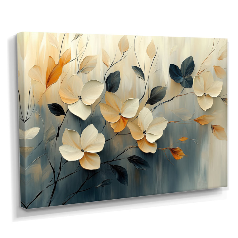 Fleurs d'automne dans le ciel I - Tableau encadré à motifs floraux, H 12 po x l 20 po, Toile tendue