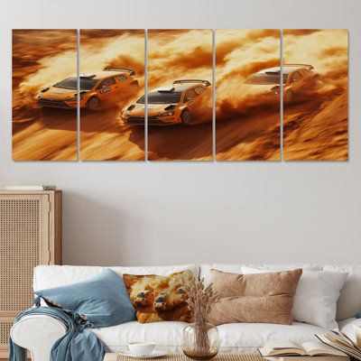 Orange Rally Car Rush Accents With Black - Ensemble d'art mural tout-terrain voitures