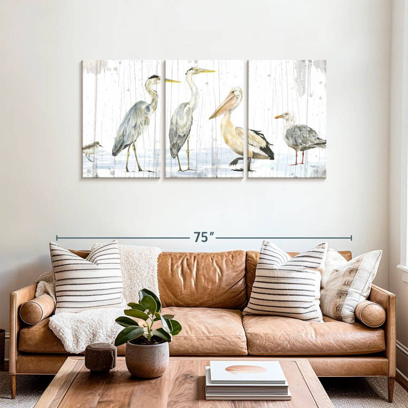 Oiseaux de la côte, reproduction d'art sur toile, H 30 po x l 62 po x P 1,25 po