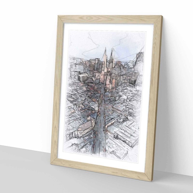 Downtown San Francisco - Picture Frame Painting Print, 63cm H x 45cm W x 2cm D, Oak Framed