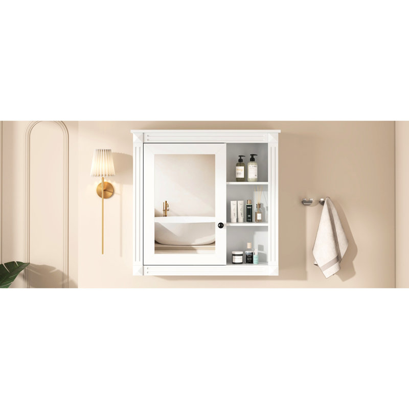 Armoire à pharmacie blanche avec miroir, fixation murale - miroir d'organisation moderne pour salle de bain blanc et rangement fonctionnel