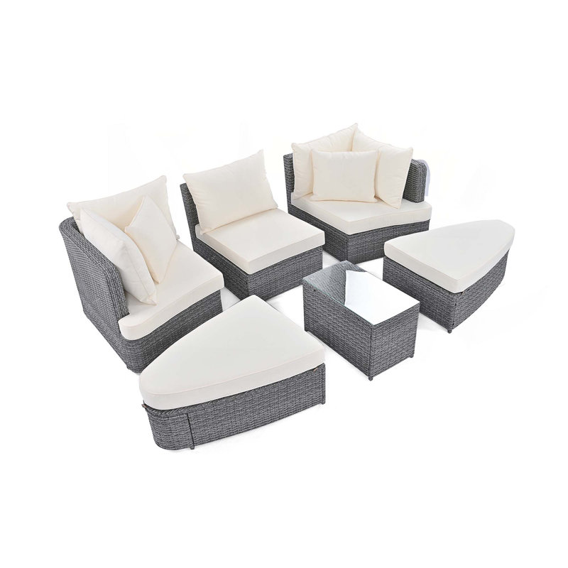 Ensemble de conversation pour patio 6 pièces, ensemble de conversation en rotin d'osier avec table basse, Beige, Gris
