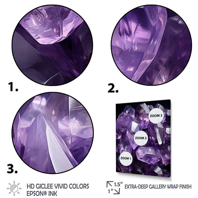 «Purple Amethyst Geode Essence 2», art mural pierre géode, Toile tendue, H 60 po x l 40 po x P 1,5 po