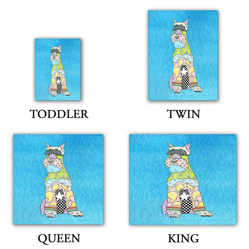 Ensemble de housse de couette schnauzer dog, 1 housse simple + 1 taie standard, Bleu / jaune / gris