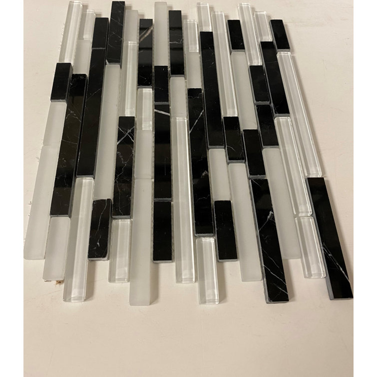 Ebony Random Sized Glass & Marble Linear Mosaic Tile
