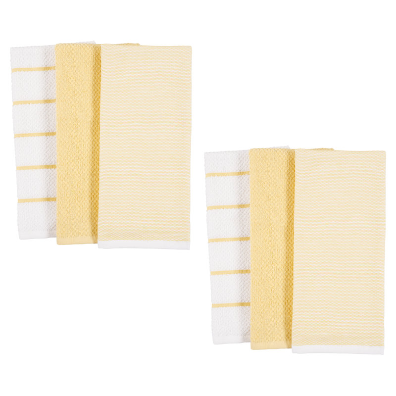 KAF Home Ayesha Curry Mixed Utility Kitchen Towel Set, Mixed Terry Kitchen Towels, Set of 6, Straw