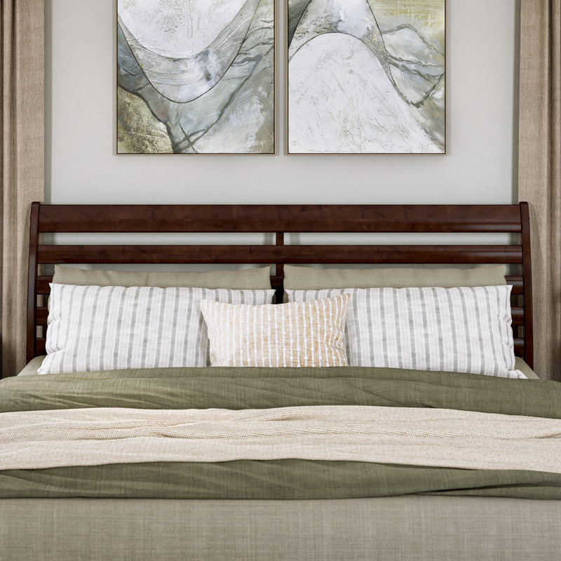 Ashmun Solid Wood Sleigh Slat Panel Headboard, Walnut, King