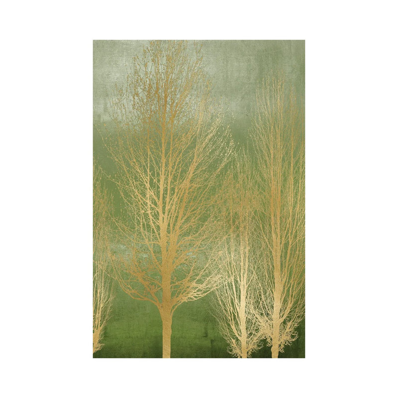 Gold Trees On Green Panel II by Kate Bennett - Wrapped Canvas Painting, 20.32 cm H x 30.48 cm W