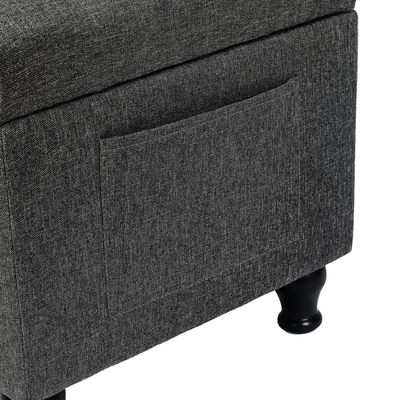 Banc de rangement avec repose-pieds capitonné 31 pouces, Gris foncé