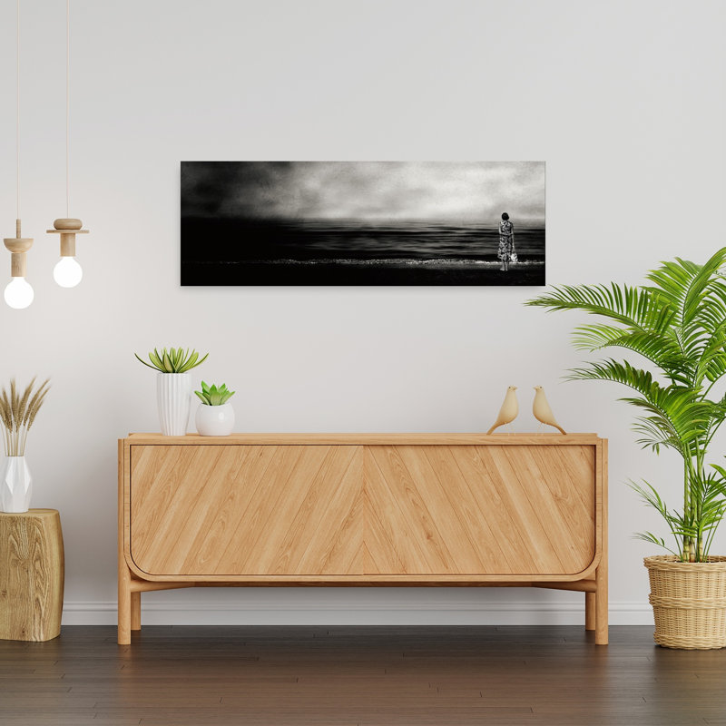 Solitaire, plage, horizon, dramatique, serein, abstrait, art mural côtier, H 12 po x l 36 po