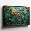 "Toile", une carte du monde tridimensionnelle texturée fabriquée à partir d'art mural vieilli en bronze et vert-620193560
