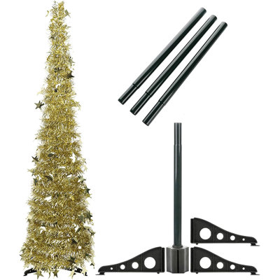 Support de sapin de Noël en métal, arbre de Noël à paillettes scintillantes, arbres de Noël pliables de 47 pouces avec paillettes dodues pour la décoration des Fêtes - facile à assembler (doré)