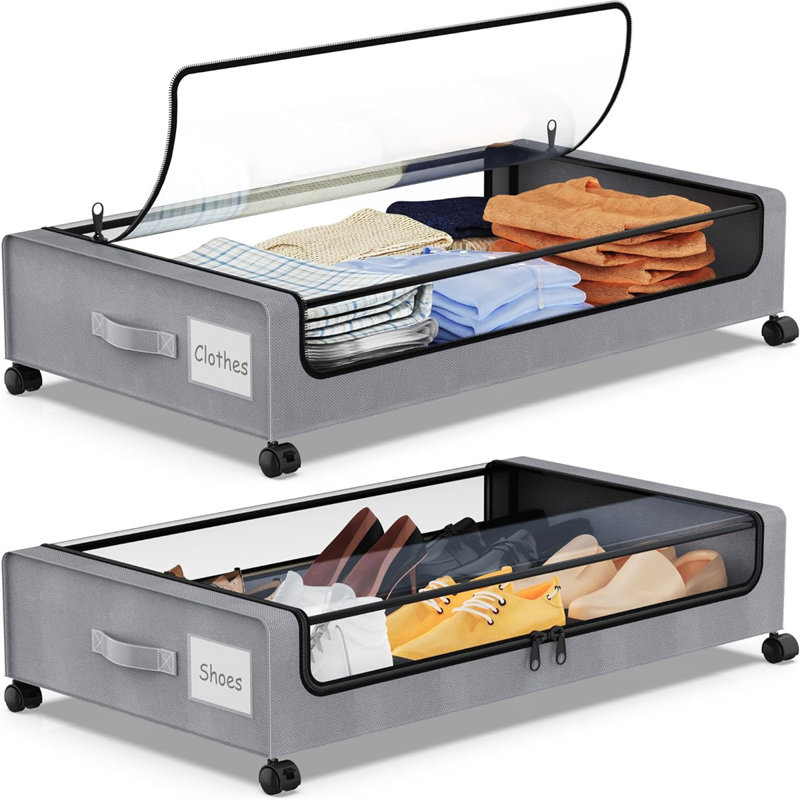 Under Bed Storage With Wheels, 2Pack Under Bed Storage Containers,Under Bed Shoe Storage Organizer With Clear Window&Label