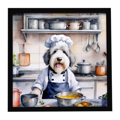 Old English Sheepdog The Chef Framed Metal Print