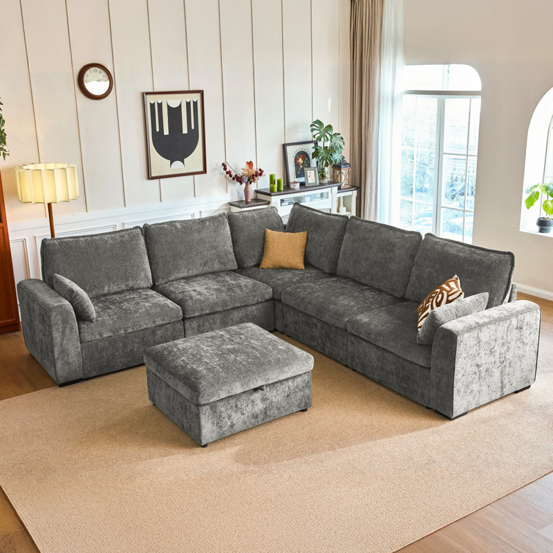 Canapé-lit modulaire surdimensionné à 6 places Olar, Gris chenille