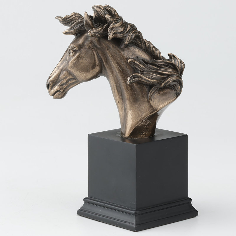 Bronze Horse Head Bust Sculpture on Black Base