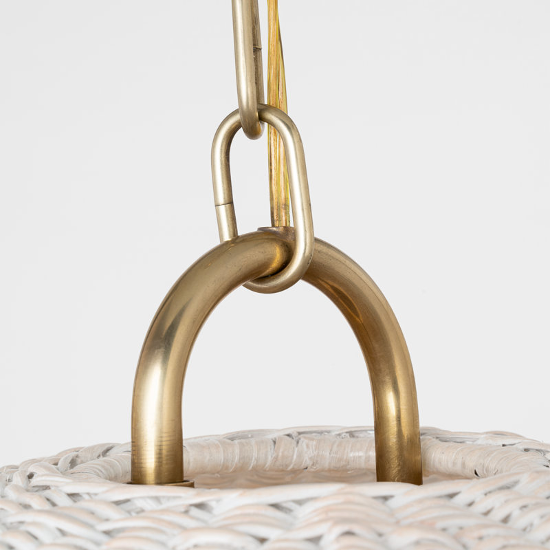 Nancy 3 - Light Pendant, 28.25" H x 25.25" W x 25.25" D, White Wicker, Soft Brass