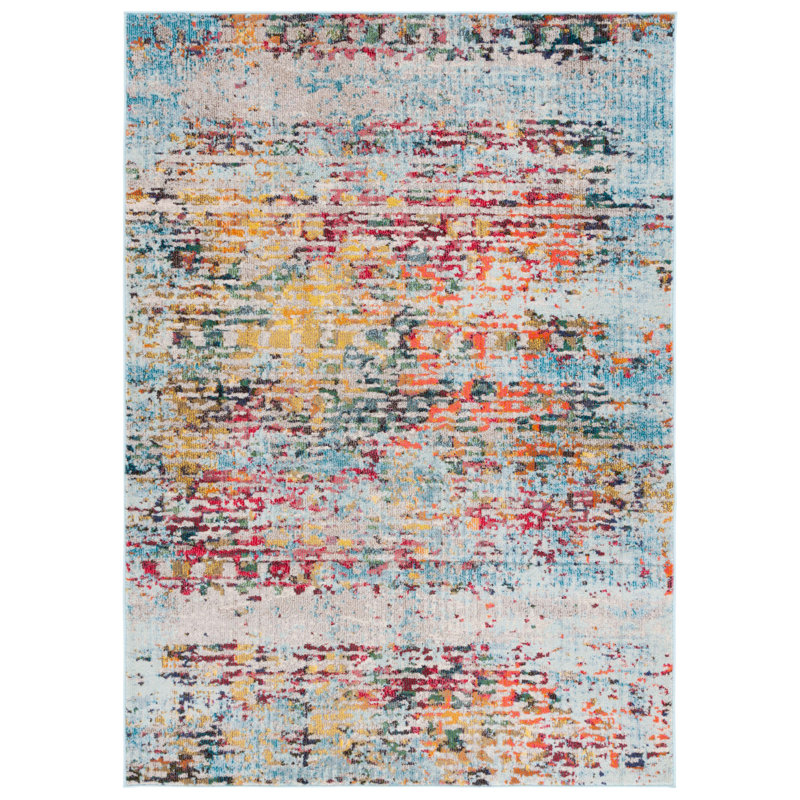 Tapis d'intérieur abstrait fabriqué à la machine en gris / rouge / jaune, Rectangle 8 pi x 10 pi
