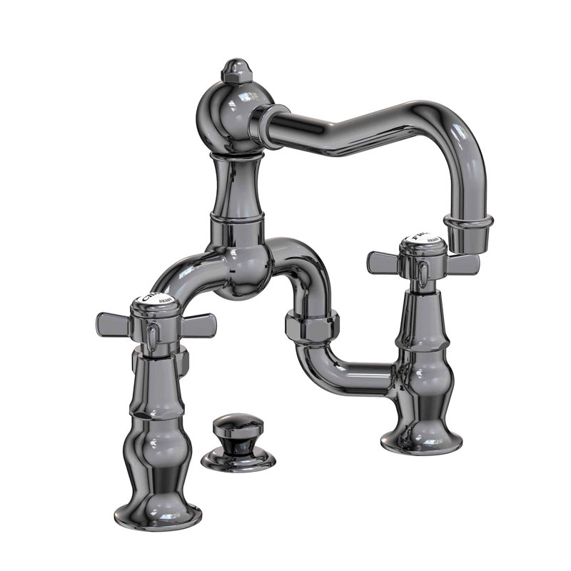 Chesterfield Bathroom Bridge Faucet with Drain Assembly, Midnight Chrome, Bridge