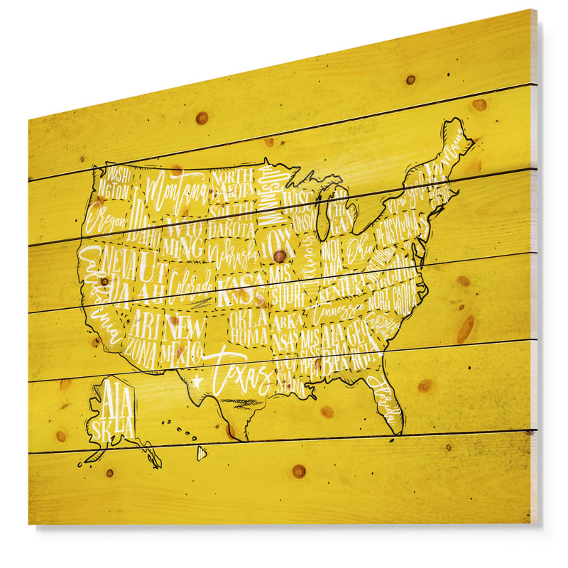 « united states the yellow map », impression, Bois, H 36 po x l 46 po x P 1,5 po