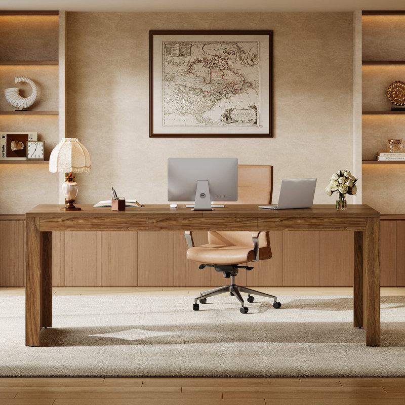 Bureau d'ordinateur moderne en bois 78,74 po avec des pieds découpés uniques