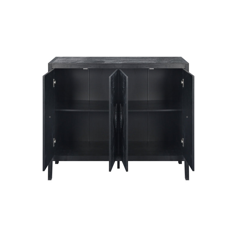 Armoire sculptée à quatre portes avec poignée de porte sculptée pour le salon - Noir antique + poignée fleur + MDF