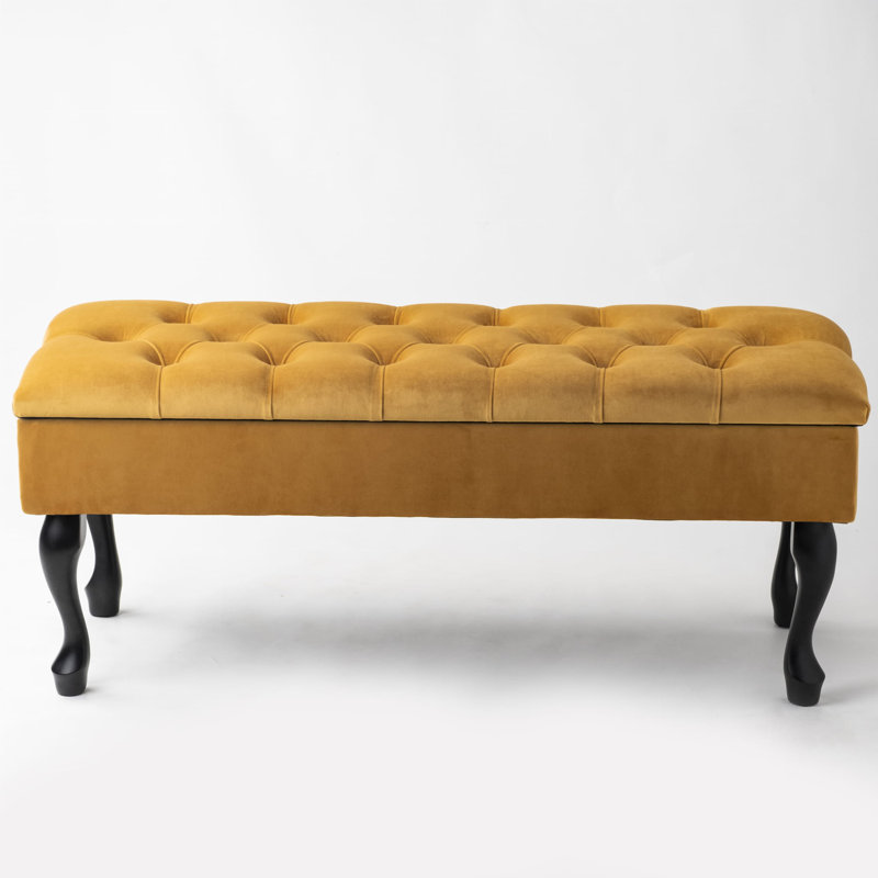 Hulse Velvet Upholstered Storage Bench, Yellow, H44 x W140 x D30cm