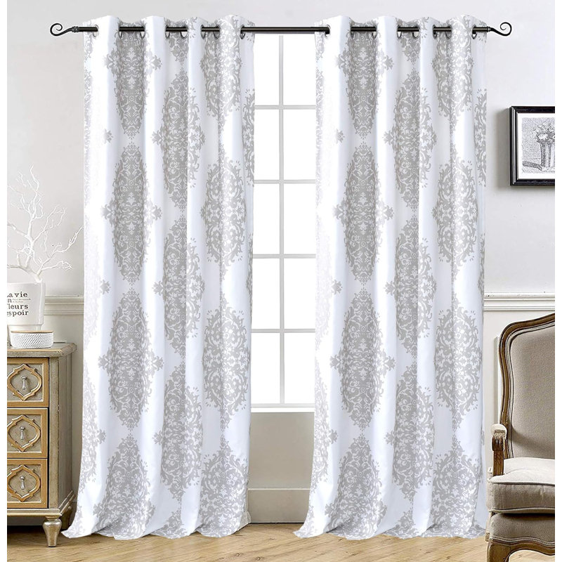 Janey Blackout Curtain Pair, White/Gray, 52" W x 84" L