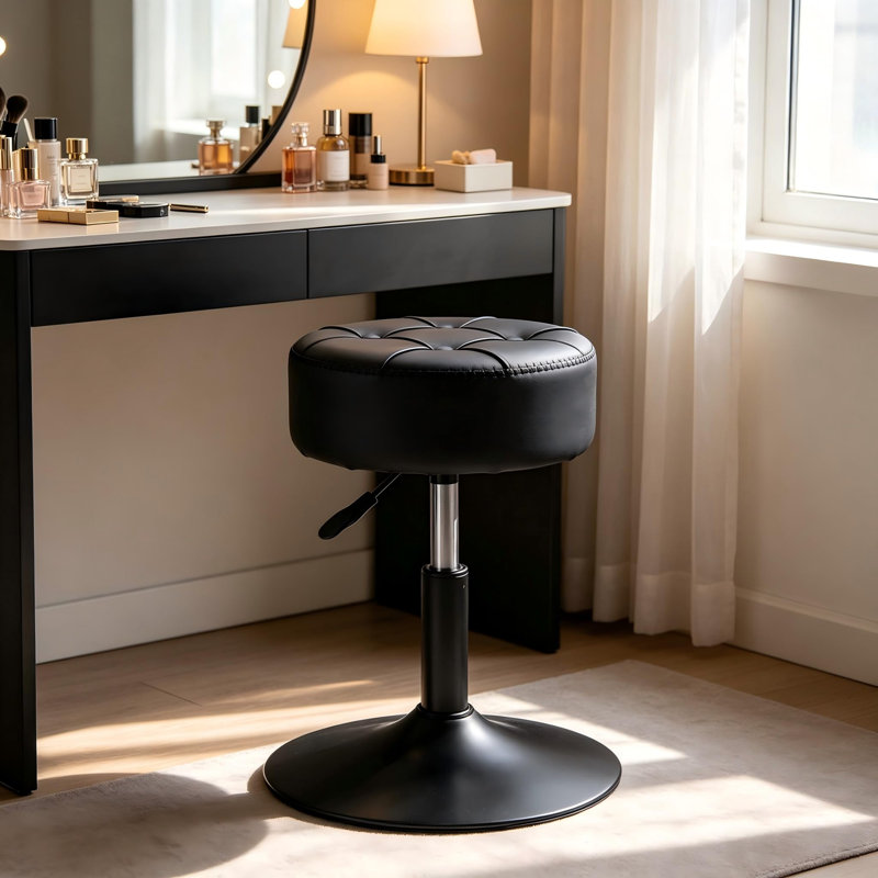 Metal Accent Stool, Black, PU Leather