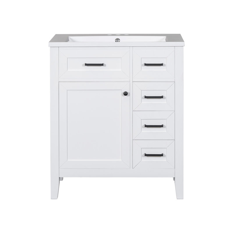 Ensemble de meuble-lavabo avec lavabo, armoire de salle de bain avec tiroirs, structure solide et panneau de fibres à densité moyenne