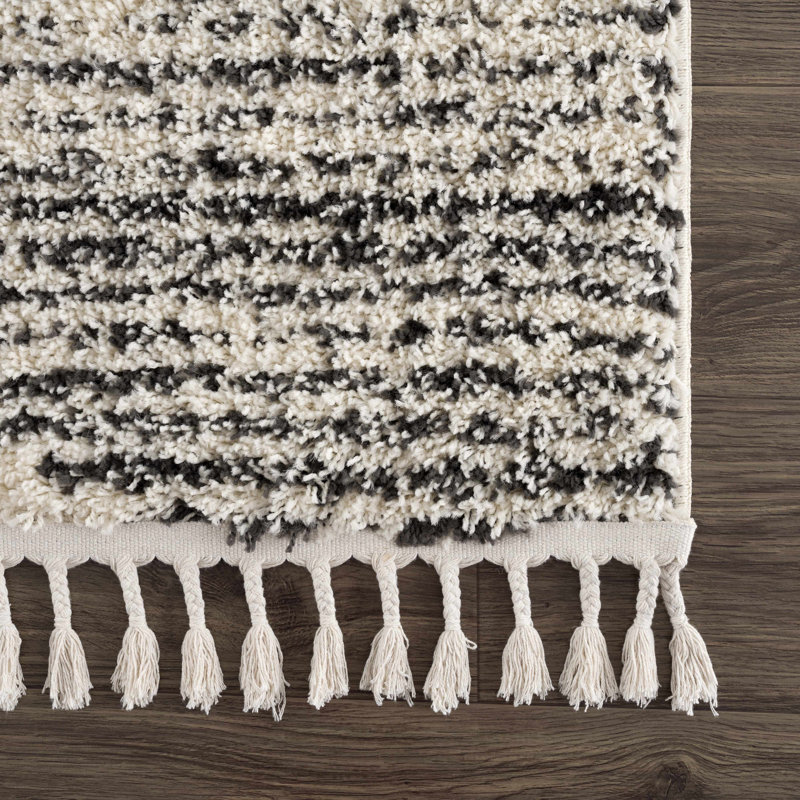 Gray and Beige Geometric Synthetic Runner Rug 2'7" x 10'