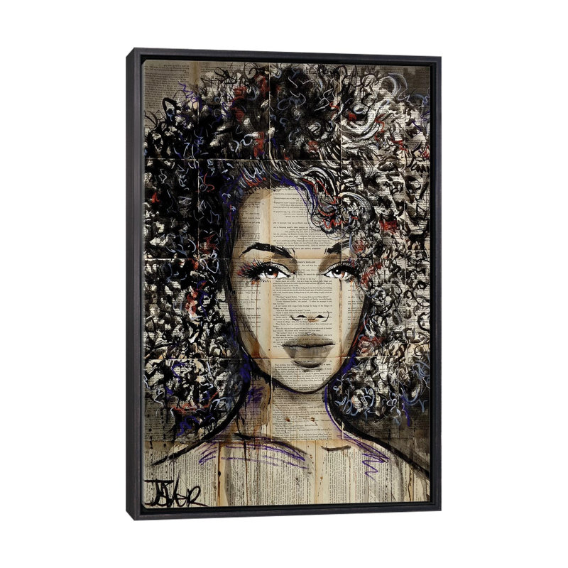 Impression d’art graphique, "Wonder" par Loui Loui, H 26 po x l 18 po x 1,5 po, Toile avec cadre noir patiné, Pas de tapis