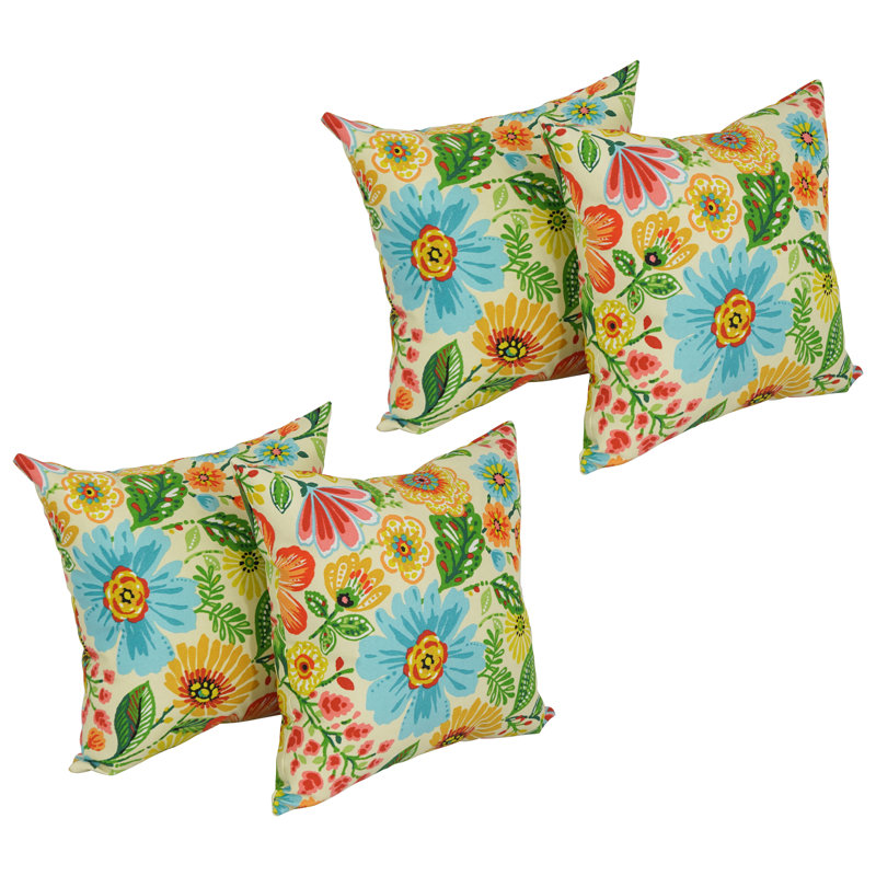 Gregoire Chamomile Floral Polyester Outdoor Throw Pillows, Set of 4