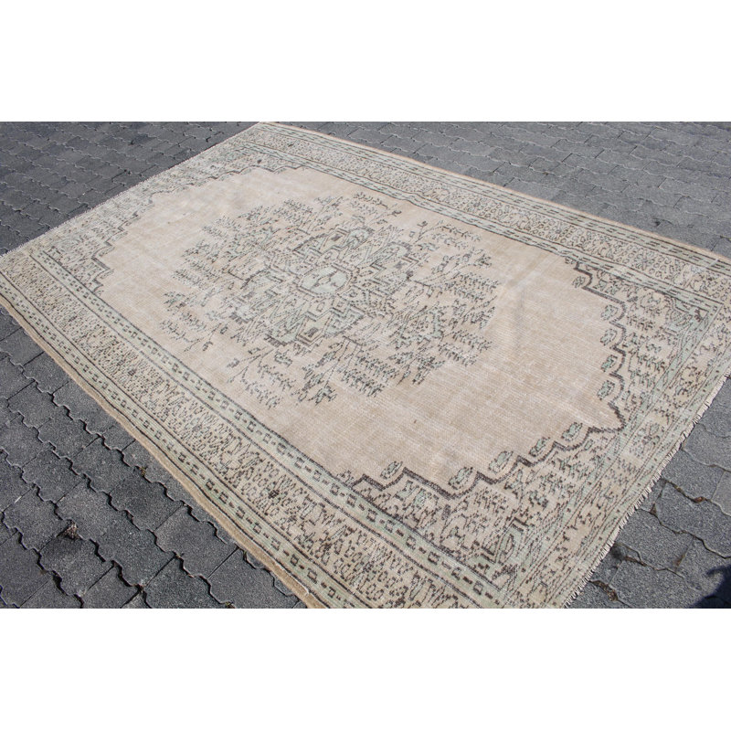 Tapis rétro beige en laine nouée à la main de style rétro Anatolian