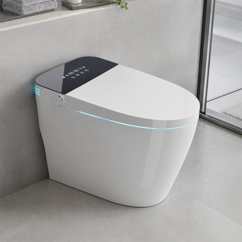 Tankless Smart Toilet with Auto Flush, Foot Sensor, Heated Seat, Warm Wash & Dry, LED Display, Power Outage Backup