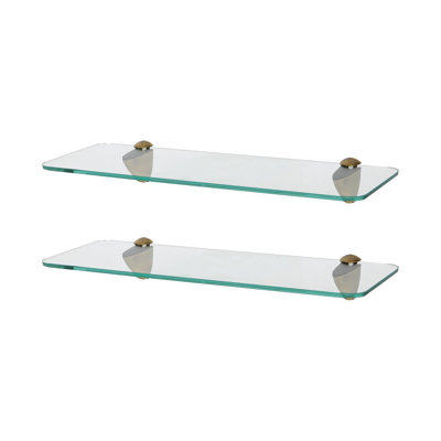 Harbour Housewares - Rounded Floating Glass Shelves with Metallic Brackets - Set of 2