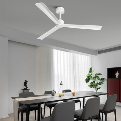 Ventilateur de plafond 50 po blanc moderne sans lumières, télécommande incluse, moteur CC réversible à 6 vitesses, minuterie