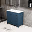 Meuble-lavabo bleu de 36 po avec lavabo en céramique, rangement riche, comprenant 2 portes à fermeture douce et 5 tiroirs.