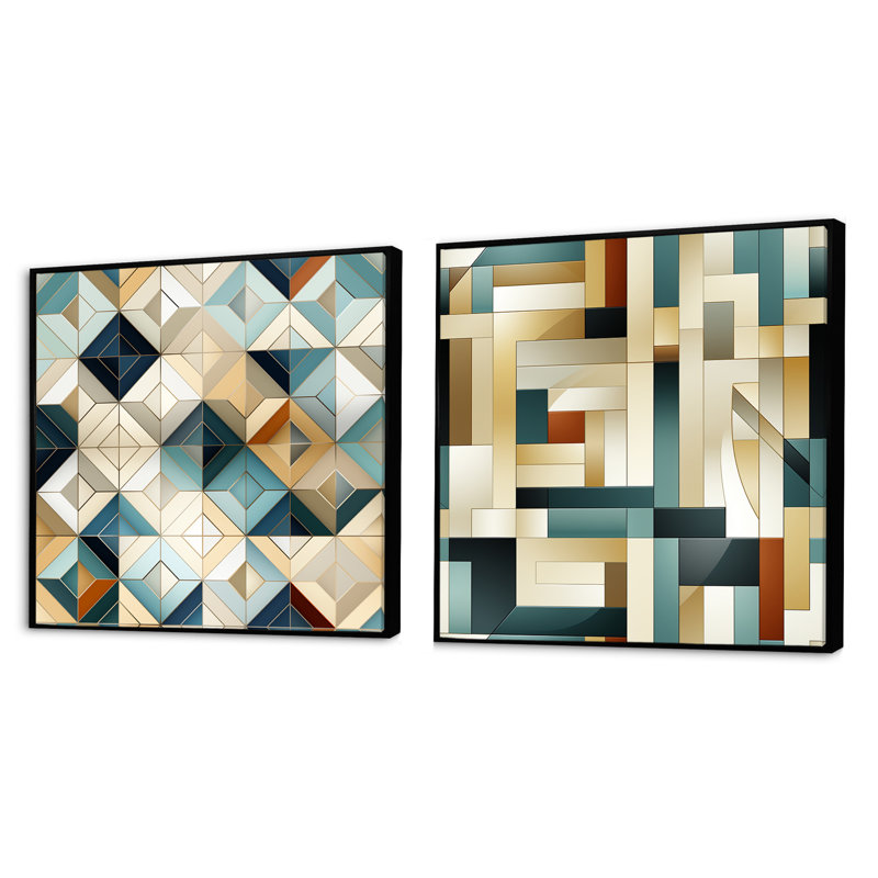 Hayworth - Abstract Shapes Square Collage Set Of 2, Black Floater Framed, 36" H x 73" W
