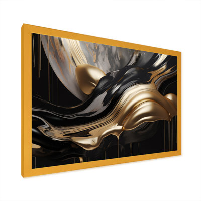 Marbre captivant doré et noir II - art abstrait sur toile marbrée