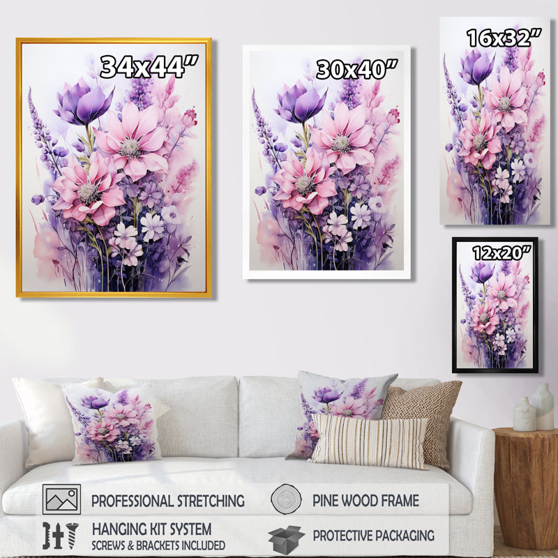Fleurs de coquelicots roses et mauves - décor d'art mural coquelicot, Cadre flottant noir, bois massif, H 32 po x l 16 po