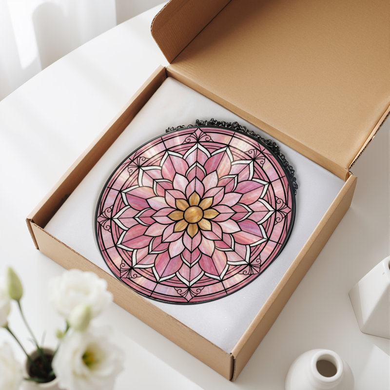 Vitrail de fenêtre en verre coloré 7,8 po H Mandala, H 7,8 po x l 7,8 po