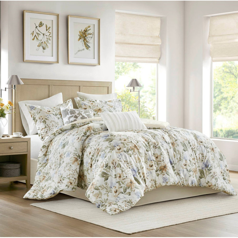6PCS Cotton Sateen Print Oversized Comforter Set, Queen