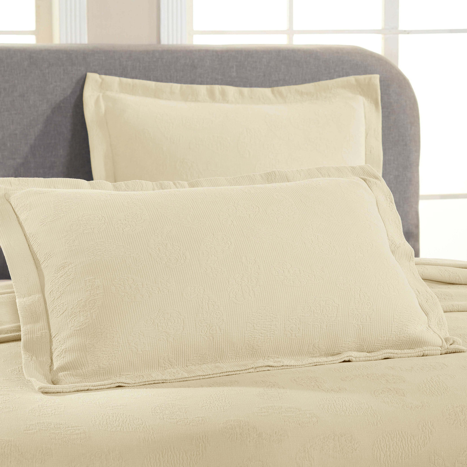 Cotton Bedspread Set, King Coverlet + 2 Standard Shams, Ivory
